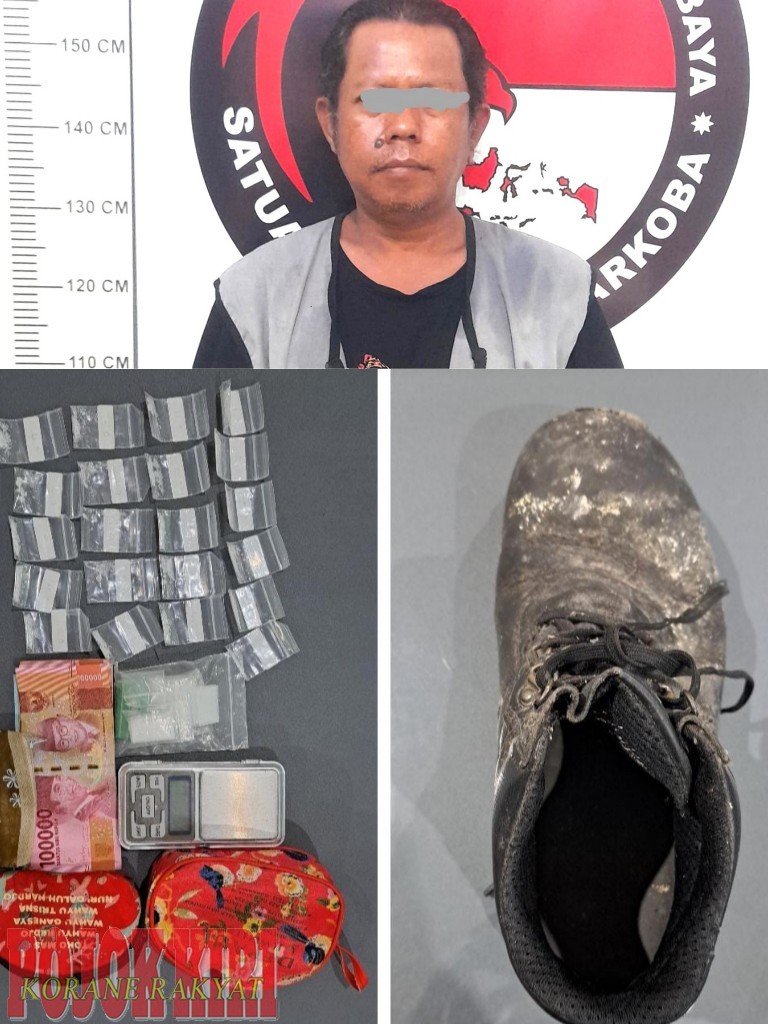 Tersangka adalah LH (42 tahun), warga Jalan Dinoyo Alun-alun Keputran Kecamatan Tegalsari Surabaya. Tersangka ditangkap Satresnarkoba Polrestabes Surabaya